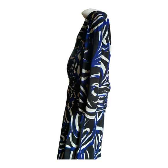 Evan Picone Women's Blue Black Swirl Print Elbow-Length Midi Dress Size 10 - Picture 3 of 8